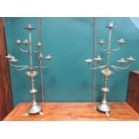 PAIR OF EIGHT SCONCE BRASS CANDELABRAS