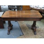 ANTIQUE MAHOGANY LIBRARY TABLE WITH TWO DRAWERS ON CLAW SUPPORTS