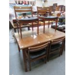 G PLAN STYLE TEAK EXTENDING DINING TABLE WITH ONE LEAF,