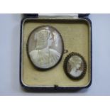 TWO VINTAGE OVAL CAMEO BROOCHES