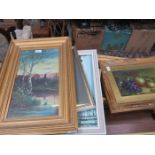 MIXED LOT OF CANVAS PICTURES, WATERCOLOURS, ETC.
