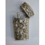 UNHALLMARKED SILVER REPOUSSE DECORATED SEWING ETUI AND CONTENTS