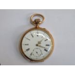 14ct GOLD POCKET WATCH WITH ENAMELLED DIAL