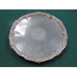 HALLMARKED SILVER WAVE EDGE SALVER ON RAISED BALL AND CLAW SUPPORTS, LONDON ASSAY, DATED 1770,