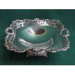 ELKINGTON & CO WAVE EDGED & PIERCEWORK DECORATED TAZZA ON STEMMED SUPPORTS,