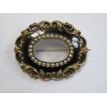 ENAMELLED AND PEARL SET OVAL VICTORIAN MOURNING BROOCH