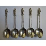 SET OF FIVE HALLMARKED SILVER APOSTLE SPOONS,