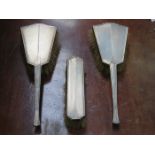 PAIR OF ART DECO HALLMARKED SILVER DRESSING BRUSHES AND SMALLER DRESSING BRUSH