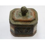 INTERESTING PAINTED LEAD TOBACCO BOX WITH COVER