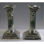 PAIR OF MAPPIN & WEBB HALLMARKED SILVER COLUMN FORM CANDLESTICKS, SHEFFIELD ASSAY,