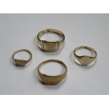 FOUR VARIOUS 9ct GOLD SIGNET RINGS
