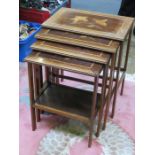 DUTCH STYLE MARQUETRY INLAID ANTIQUE NEST OF FOUR TABLES