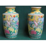 PAIR OF CHINESE EXPORT HANDPAINTED CERAMIC VASE (AT FAULT),