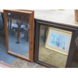 TWO OAK FRAMED WALL MIRRORS AND TEAK MIRROR