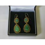 PAIR OF UNHALLMARKED DROP EARRINGS SET WITH JADE COLOURED STONES