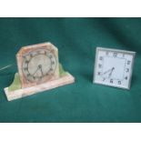 ART DECO MARBLE EFFECT MANTEL CLOCK PLUS ONE OTHER