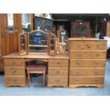 MODERN SIX DRAWER DRESSING TABLE WITH FREE STANDING MIRROR AND MATCHING CHEST OF FIVE DRAWERS PLUS