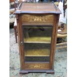 ROSEWOOD INLAID SINGLE DOOR GLAZED DISPLAY CABINET WITH GALLERIED TOP