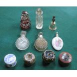 MIXED LOT OF VARIOUS PERFUME BOTTLES AND PILL BOXES, ETC.