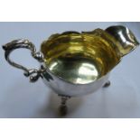 HALLMARKED SILVER SAUCE BOAT ON RAISED SUPPORTS, LONDON ASSAY, DATED 1738,