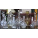 MIXED LOT OF VARIOUS GLASS DECANTERS INCLUDING SHIP'S DECANTER, ETC.