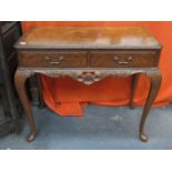 REPRODUCTION WALNUT VENEERED TWO DRAWER SIDE/CONSOLE TABLE