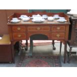 EDWARDIAN MAHOGANY INLAID FIVE DRAWER KNEEHOLE WRITING DESK