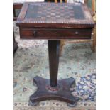 ANTIQUE ROSEWOOD CHESS TOPPED GAMES TABLE WITH SINGLE DRAWER TO FRONT