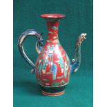 ORIENTAL HANDPAINTED CERAMIC COFFEE POT, LID DEFICIENT,