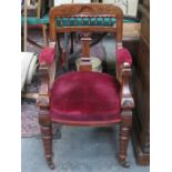 ANTIQUE MAHOGANY UPHOLSTERED ARMCHAIR