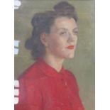 MARGARET M WALLER, OAK FRAMED OIL ON CANVAS PORTRAIT DEPICTING A WOMAN,