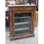 ANTIQUE WALNUT VENEERED AND DUTCH MARQUETRY INLAID SINGLE DOOR GLAZED PIER CABINET WITH ORMOLU