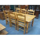 MODERN LIGHT OAK COLOURED KITCHEN DINING TABLE AND SIX CHAIRS