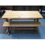 PINE REFECTORY STYLE TABLE WITH TWO BENCHES