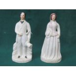 PAIR OF STAFFORDSHIRE 'PRINCE' AND 'PRINCESS' HANDPAINTED CERAMIC FIGURES,