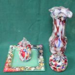 LARGE MURANO STYLE GLASS VASE AND THREE OTHER PIECES OF MURANO STYLE GLASS