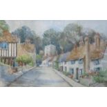 SMALL WATERCOLOUR DEPICTING A VILLAGE STREET SCENE