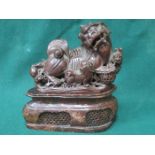 HEAVILY CARVED ORIENTAL SOAPSTONE FIGURE OF A DOG OF FO,