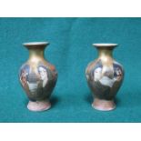 PAIR OF MINIATURE HANDPAINTED AND HEAVILY GILDED SATSUMA VASES, APPROXIMATELY 6.