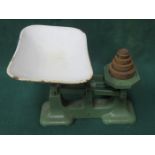 SET OF PAINTED CAST METAL WEIGHING SCALES WITH WEIGHTS