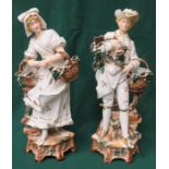 PAIR OF CONTINENTAL GLAZED AND UNGLAZED FIGURES WITH GILDED DECORATION,