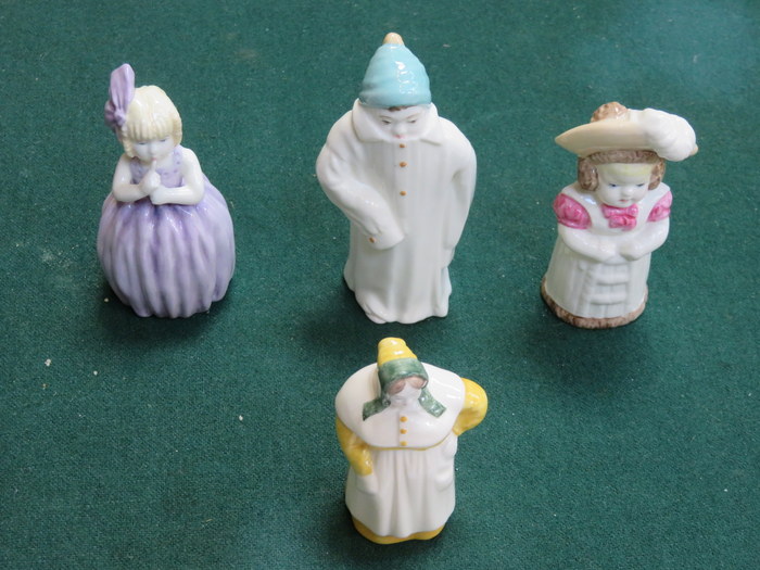 FOUR ROYAL WORCESTER GLAZED CERAMIC FIGURES 'FRENCH COOK', 'FEATHERED HAT',