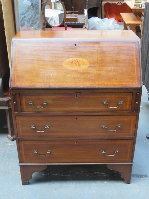 EDWARDIAN MAHOGANY INLAID FALL FRONT WRITING BUREAU