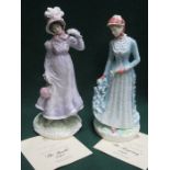 TWO ROYAL WORCESTER 'WALKING OUT DRESSES' 19th CENTURY LIMITED EDITION GLAZED CERAMIC FIGURES- THE