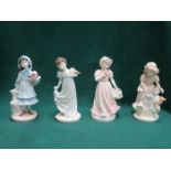 FOUR COALPORT GLAZED CERAMIC FIGURES- A HELPING HAND, CHRISTMAS KITTEN,