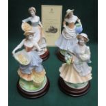 THREE ROYAL WORCESTER PASTORAL COLLECTION GLAZED CERAMIC FIGURES ON STANDS- MARKET DAY,