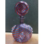 A MURANO GLASS BLUE AND RED LATTICE BLOWN GLASS SCENT BOTTLE AND STOPPER, CIRCA 1950,