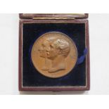 CASED COMMEMORATIVE BRONZE MEDALLION DEPICTING JOHN GOUGH NICHOLS AND LUCY LEWIS