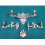 ART NOUVEAU STYLE BRASS TWO BRANCH WALL SCONCE PLUS PAIR OF MATCHING SINGLE SCONCES AND SMALL