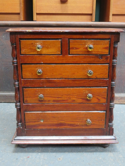 MINIATURE POLISHED TWO OVER FOUR CHEST OF DRAWERS